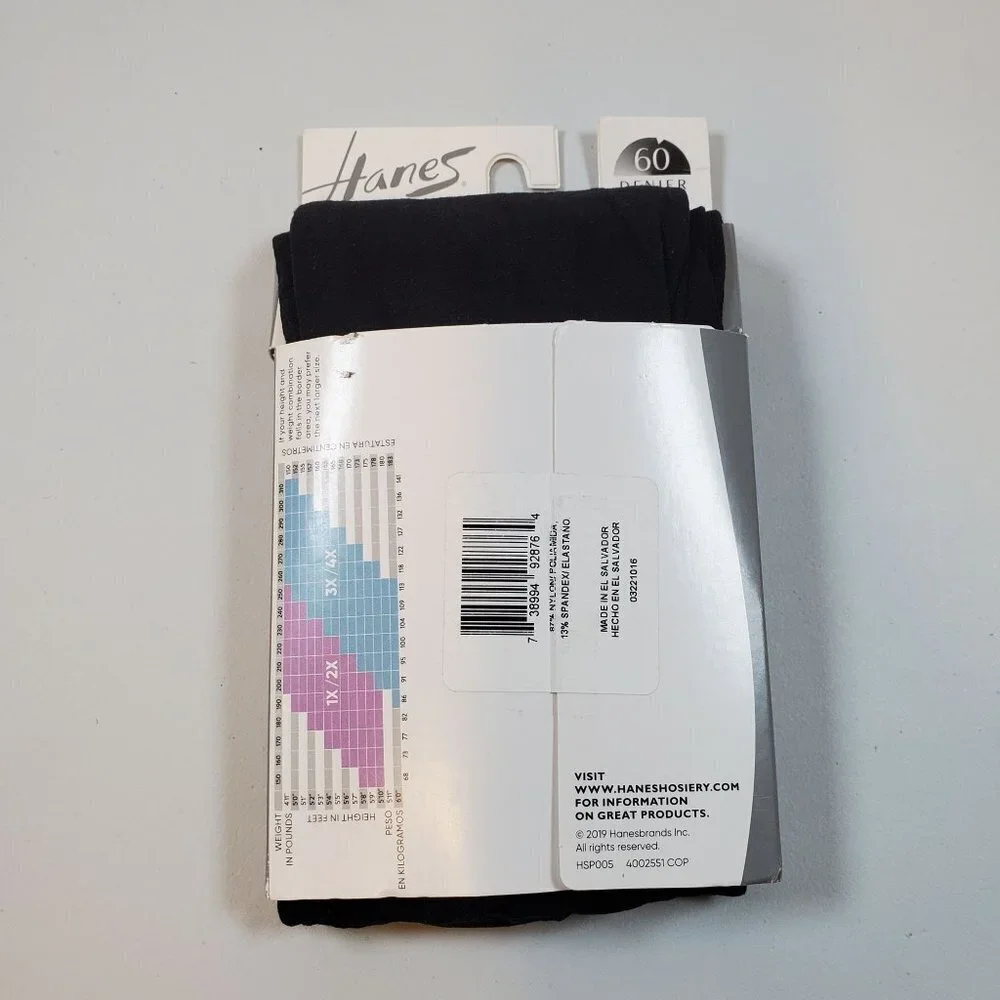 Hanes Curves Control Top Opaque Tights Size 1X/2X NWT Womens Black Shapewear - Picture 2 of 7